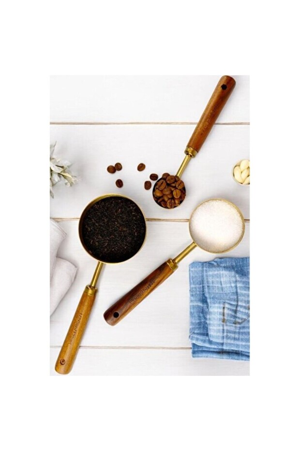 3-Piece Steel Measuring Spoon Set with Wooden Handle, 125 Ml, Coffee and Tea Measuring Set
