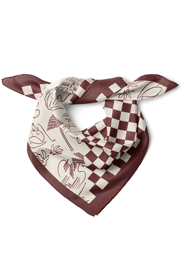 Geometric Plaid and Minimal Tropical Pattern Scarf Bandana 50X50 cm