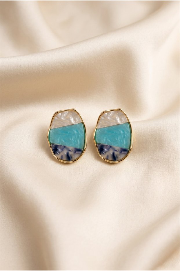 Blue, Gray and White Colored Geometric Oval Earrings