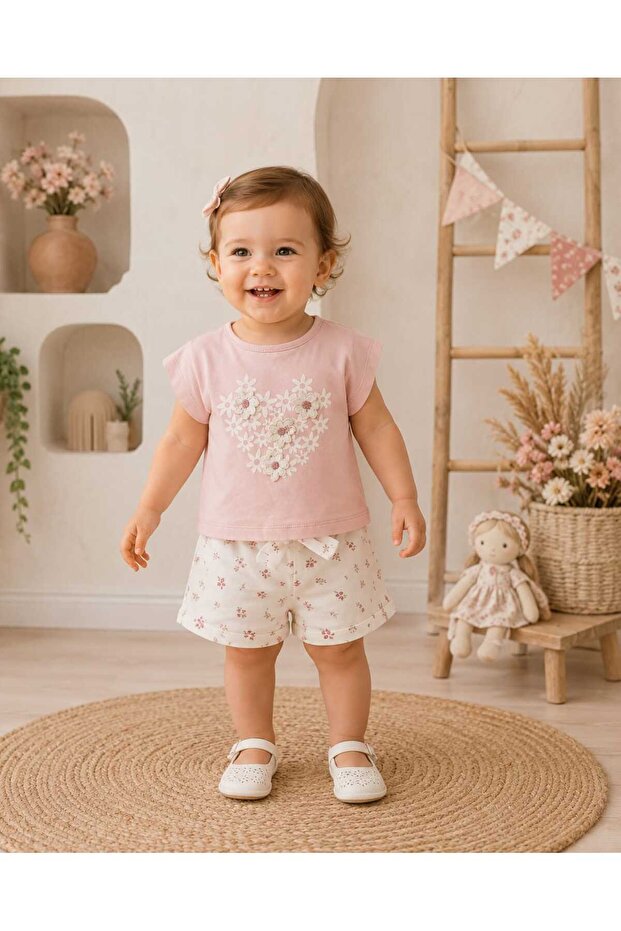 Daisy Embroidered Shorts Girls' Set