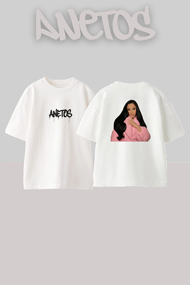 Cardi B_2 Design Printed Unisex Oversize White Tshirt