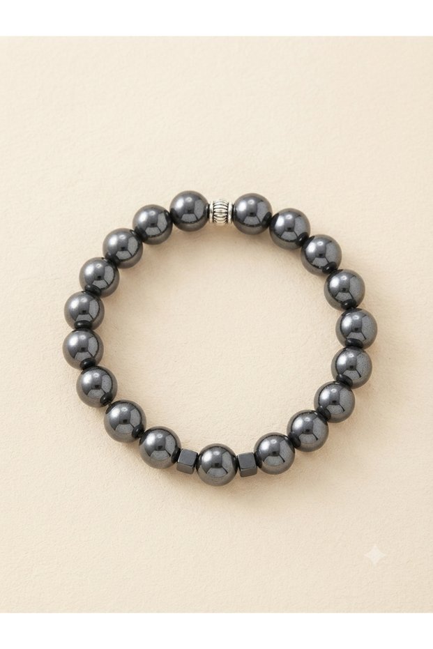 Leyan Natural Stone 10 mm Hematite Men's Bracelet 18 cm