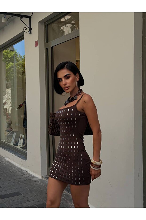 Women's Baguette Stone Strap Mini Dress