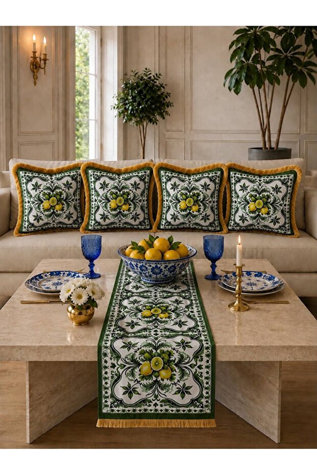 Amalfi Series, Suede 5-Piece Combination Throw Pillow Cover and Runner Set