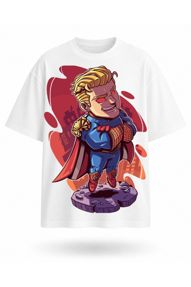 Superhero Character Printed Oversize Unisex T-Shirt Comic Book Themed Graphic Streetwear Casual T-Shirt