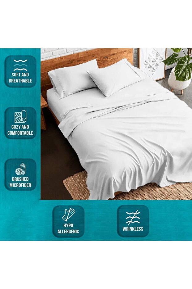 3 Piece Brushed Microfiber Double Duvet Cover Set (200x200cm) with 2 Pillow Cases(50x75cm)- White