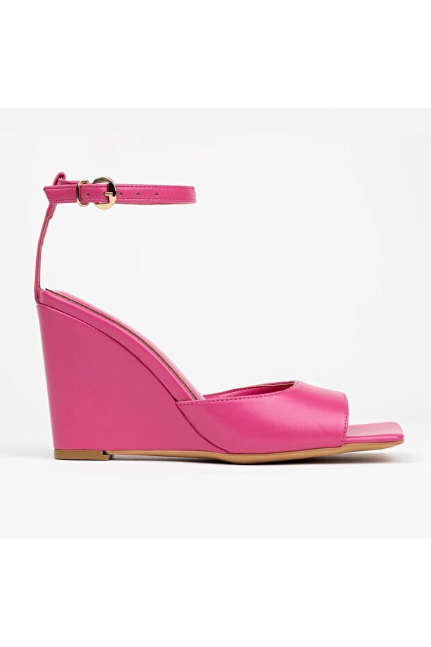 Women's Fuchsia Wedge Heeled Platform Ankle Strap Summer Heeled Sandals