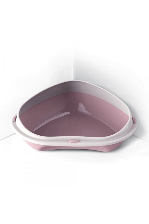Shuttle Corner Cat Litter Tray Pink 49x40x17.5 cm Space Saving Corner Design High Sided Open Litter Box for Cats Durable Plastic Made in Italy