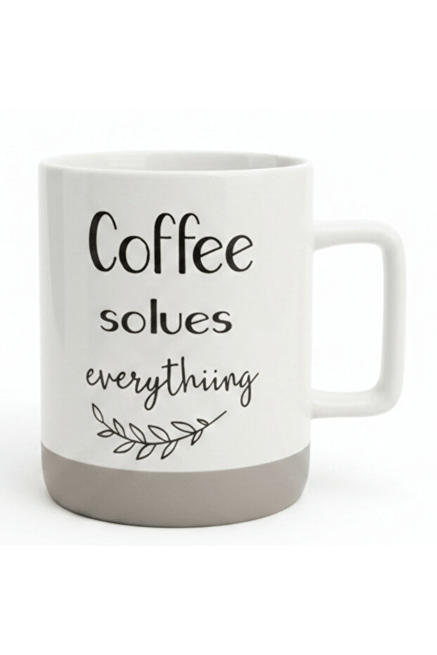 Baytix "Coffee Solves Everything" White & Brown Ceramic Mug – 400 ml