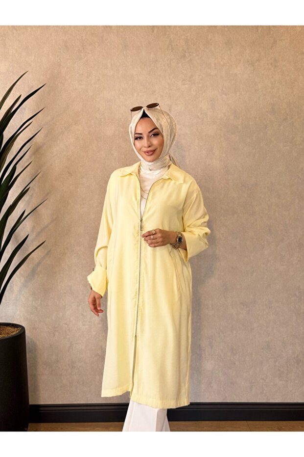 24431 قبعة طويلة بسحاب وحواف سميكة باللون الأصفر