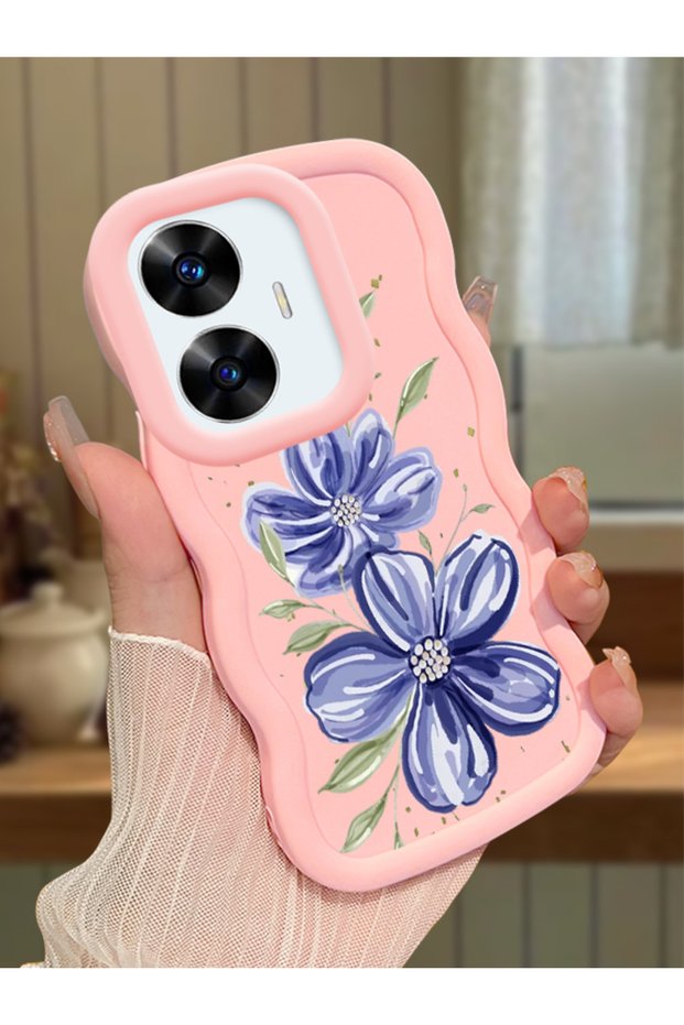 Realme C55 Compatible Case Camera Protector Pink Silicone Couple Phone Case Floral Pattern