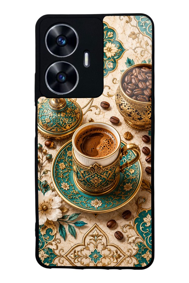 Realme C55 Glossy Phone Case with Turquoise Ottoman Coffee Design