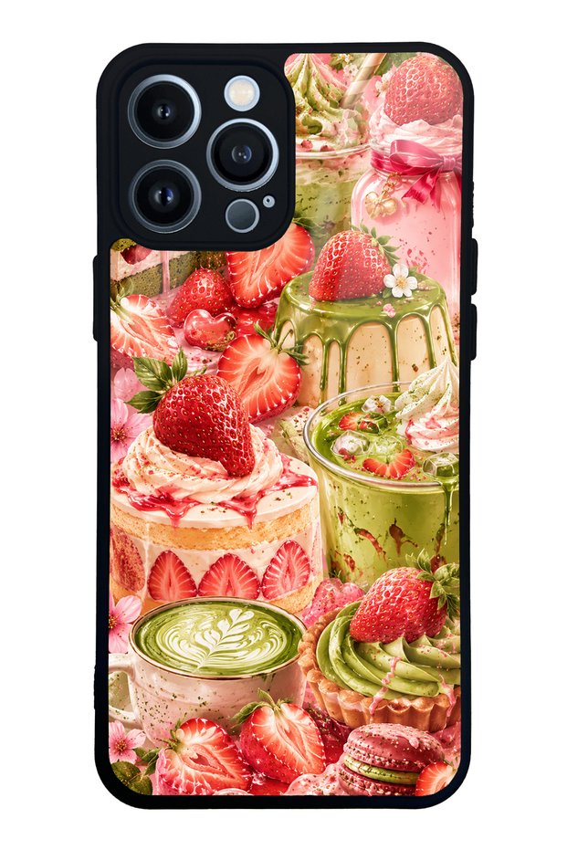 iPhone 13 Pro Max Strawberry Matcha Fantasy Design Glossy Phone Case