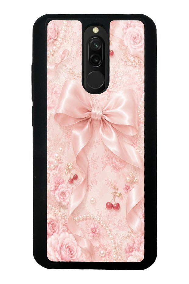 حافظة هاتف Xiaomi Redmi 8 بتصميم لامع مع فيونكة بلون الكرز