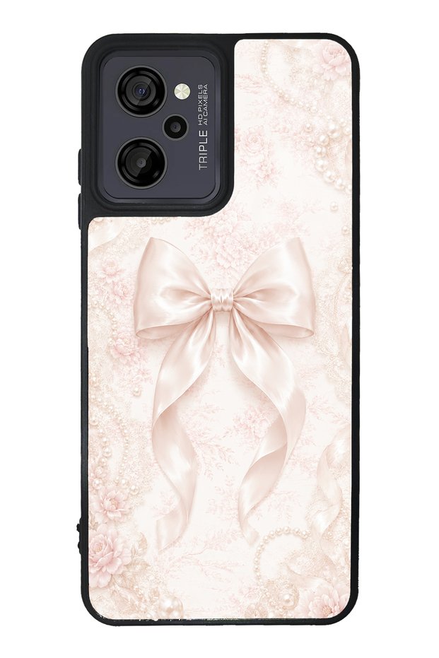 Casper M45 Glossy Phone Case with Blush Pearl Bow Design