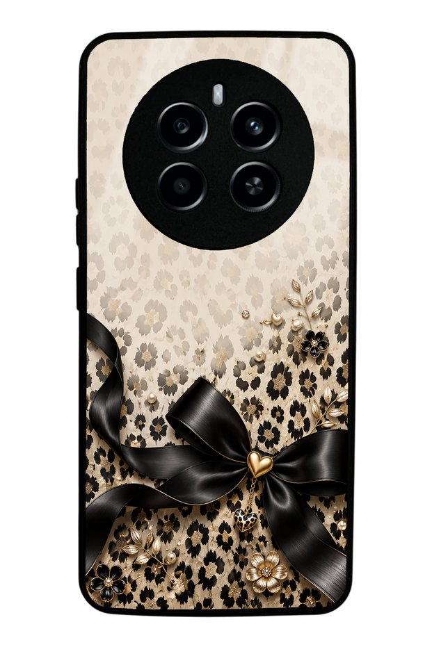 Realme 12 Golden Leopard Bow Design Glossy Phone Case