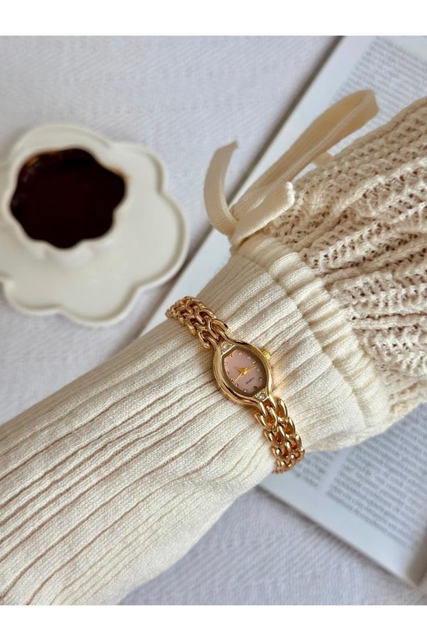 Deny Model Metal Cord Gold Pink Color Women's Wristwatch