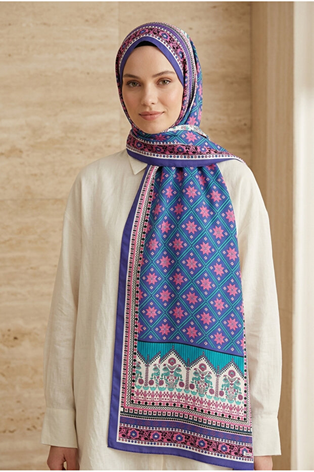 Mihra Patterned Silky Shawl | 70X200 cm