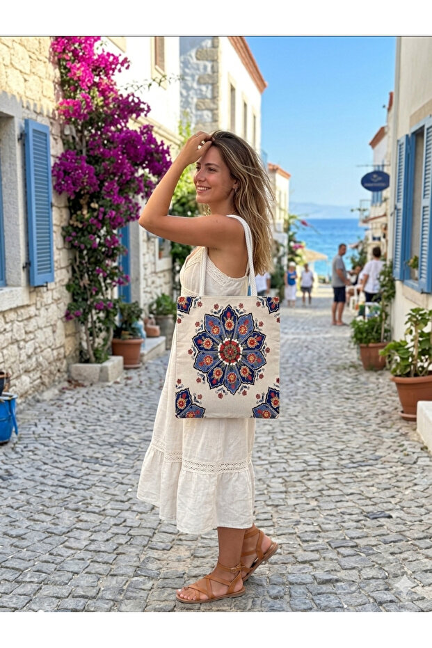 Ethnic Tapestry Woven Canvas Bag - Woven Shoulder Bag with Rope Straps - Bohemian Cloth Saddlebag