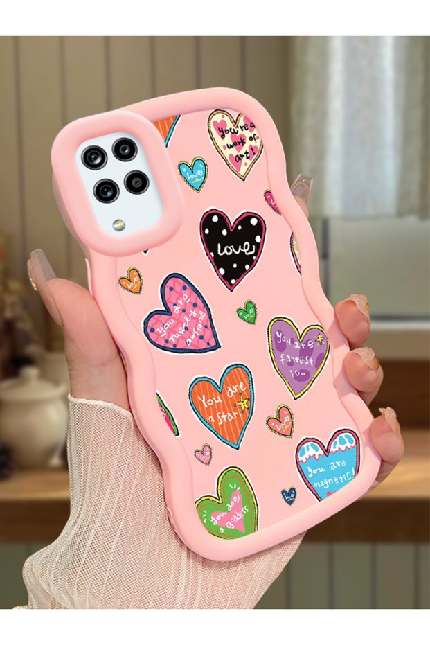 Samsung Galaxy A12 Compatible Case Camera Protector Pink Silicone Couple Phone Case Heart Pattern