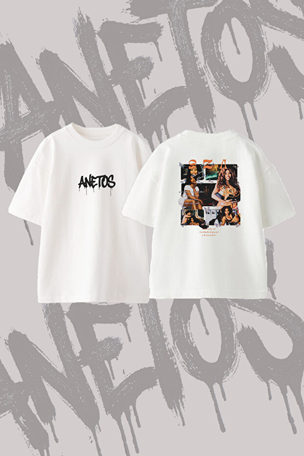 Sza Solana Design Back Printed Cotton White Oversize T-Shirt