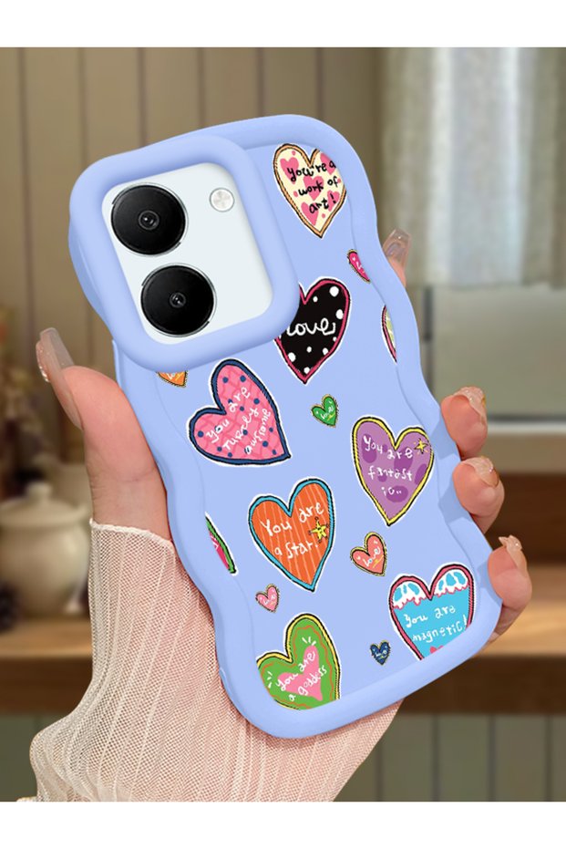 Vivo Y36 4g Compatible Case Camera Protector Blue Silicone Couple Phone Case Heart Pattern
