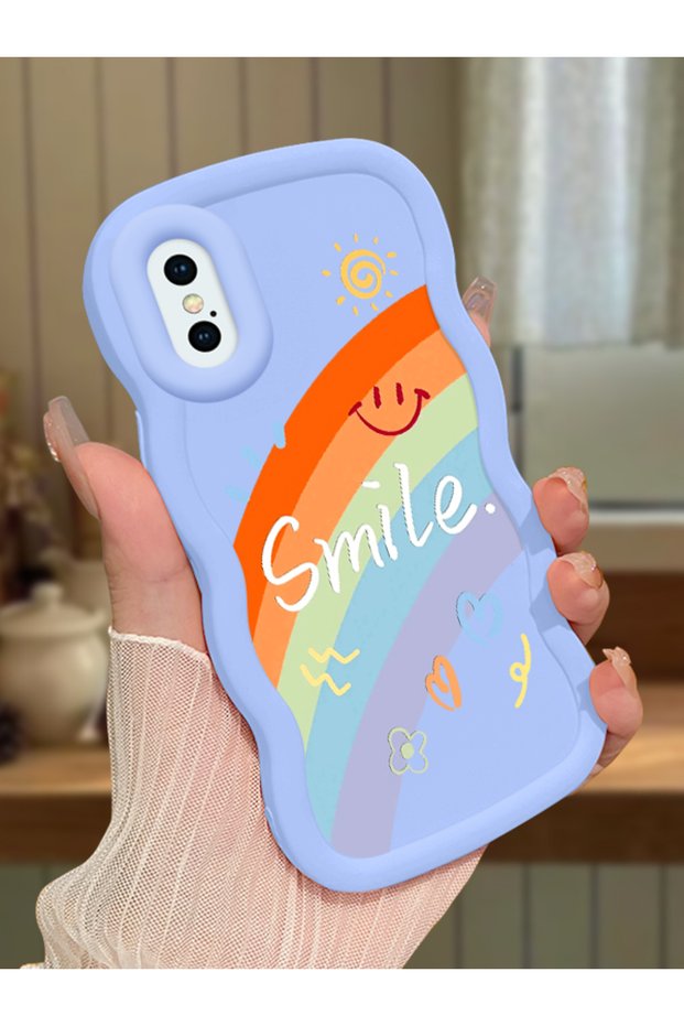 iPhone XS Compatible Case Camera Protector Blue Silicone Couple Phone Case Rainbow Pattern