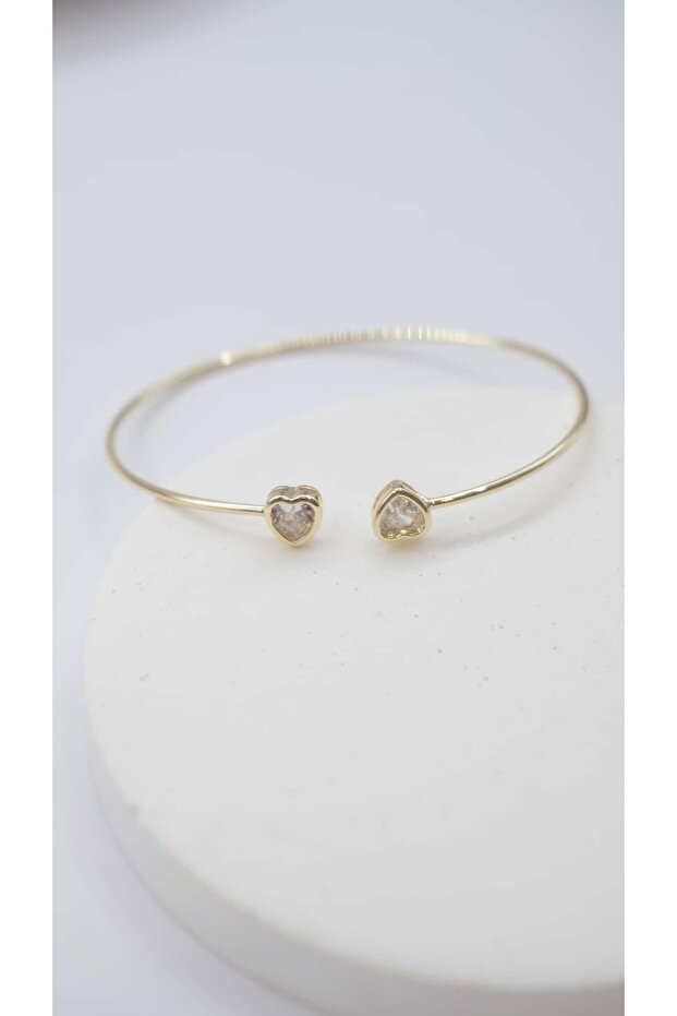 Heart Stone Detail Thin Cuff Bracelet