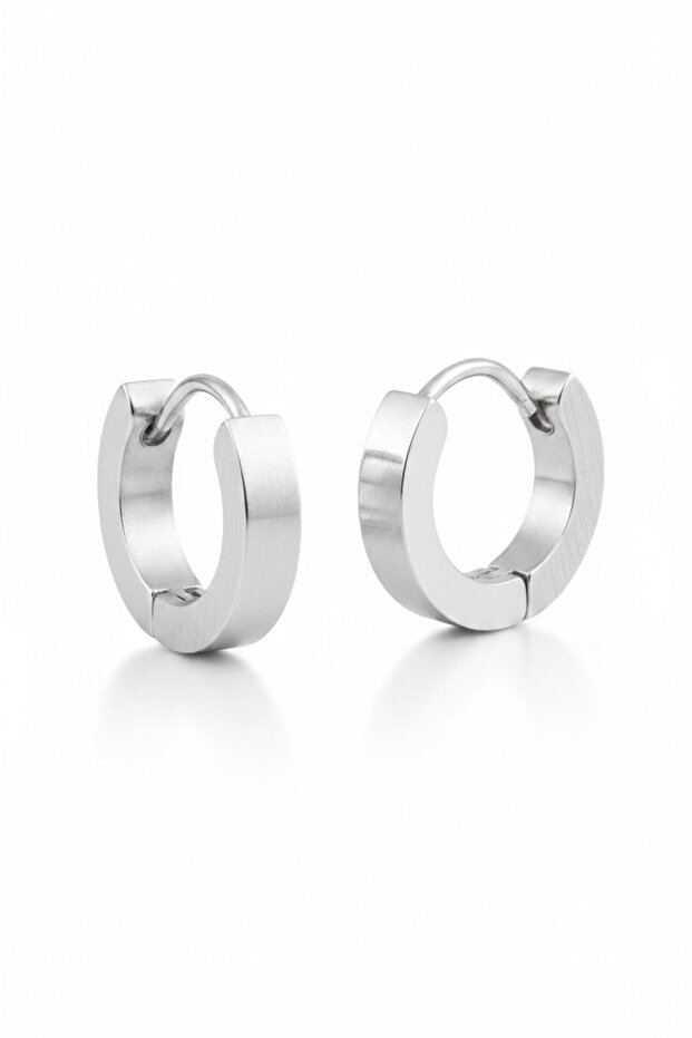 Earrings Steel Silver Color Stainless Tarnish Resistant Thick Hoop Pair