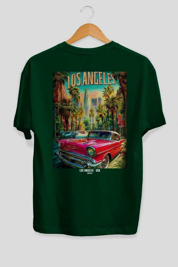 Los Angeles Usa Green Oversize Country City Back Printed Unisex T-Shirt 100% Cotton Premium