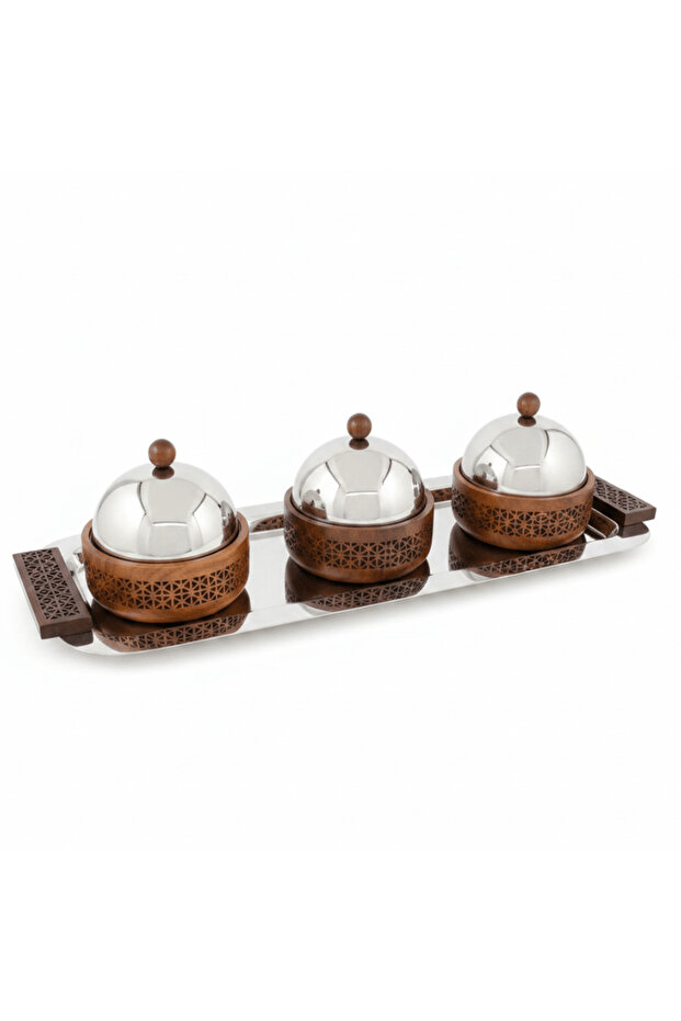 Luhpar 3-Bowl Serving Set on Rectangular Stainless Steel Tray - 56×22×13 cm