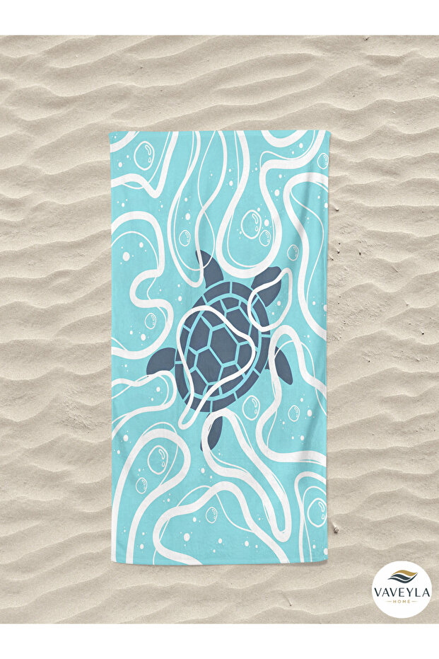 Turtle Sea Coast Patterned Cotton Digital Printed Beach Sea Towel