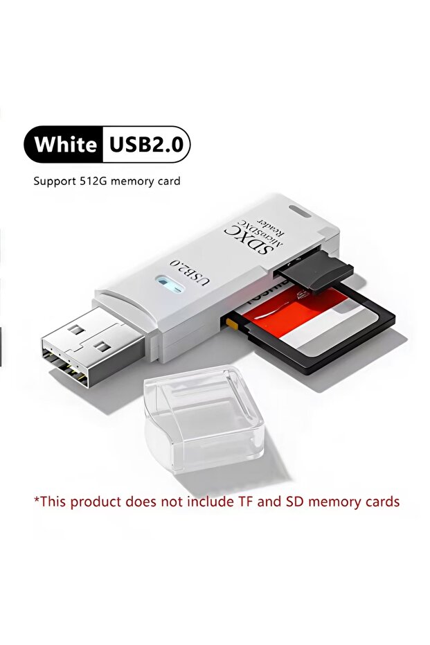 قارئ بطاقات USB 3.0 أبيض 2 في 1، قارئ بطاقات مايكرو TF SD، محول USB عالي السرعة، قارئ بطاقات T