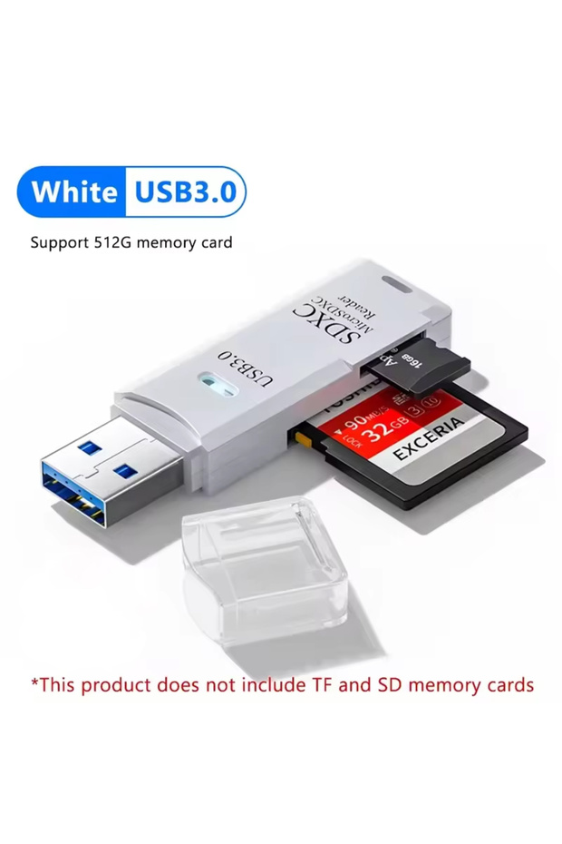 White USB 3.0 Multi Functional 2-in-1 High-speed USB 3.0/2.0 Card Reader Supports TF SD Card Memory