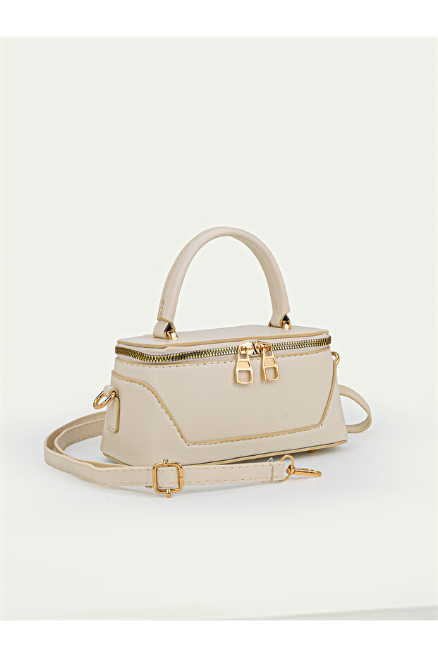Women's Box Model Leather Handle Zippered Crossbody Handbag and Shoulder Bag