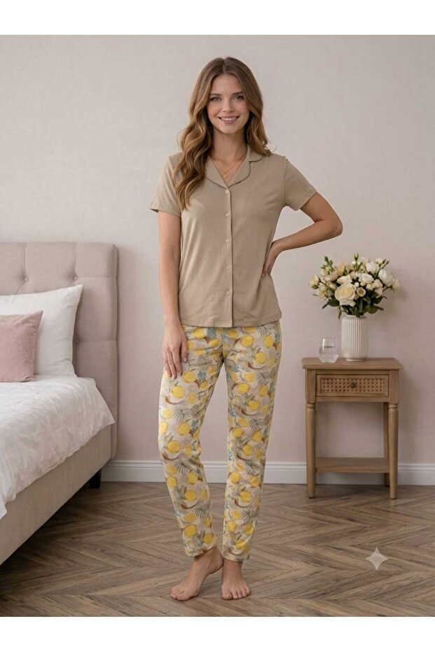 Kisakol Jacket Collar Pajama Set