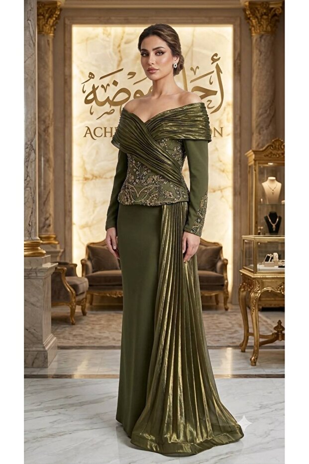 فستان سهره زيتي راقي