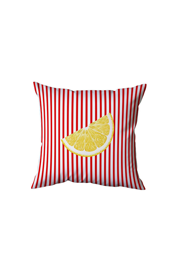 Red Striped Lemon Patterned Pillow, Gift