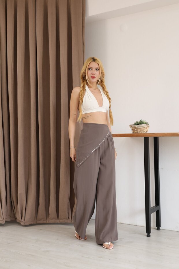 Pareo Detailed Palazzo Trousers Mink