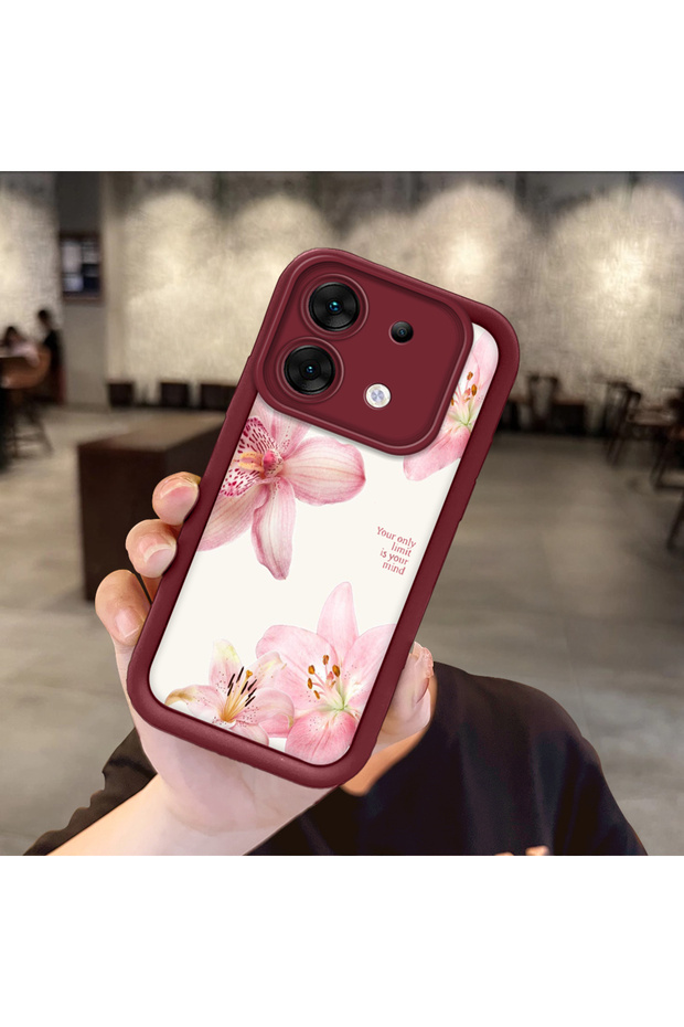 Infinix Zero 30 5g Compatible Case Camera Protector Burgundy Silicone Couple Phone Case Floral Pattern