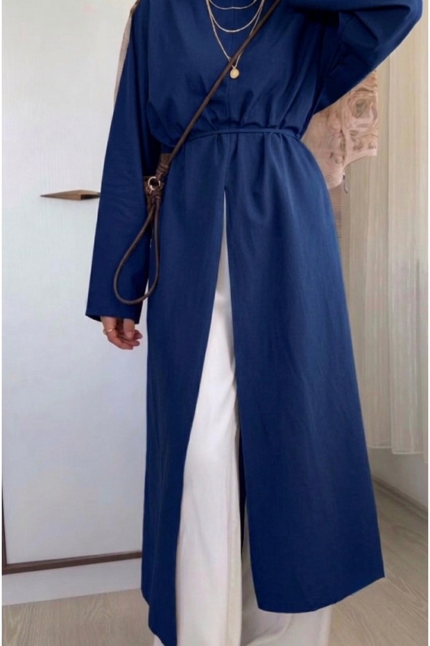 Poplin Fabric High Collar Oversize Slit Long Abaya Tunic