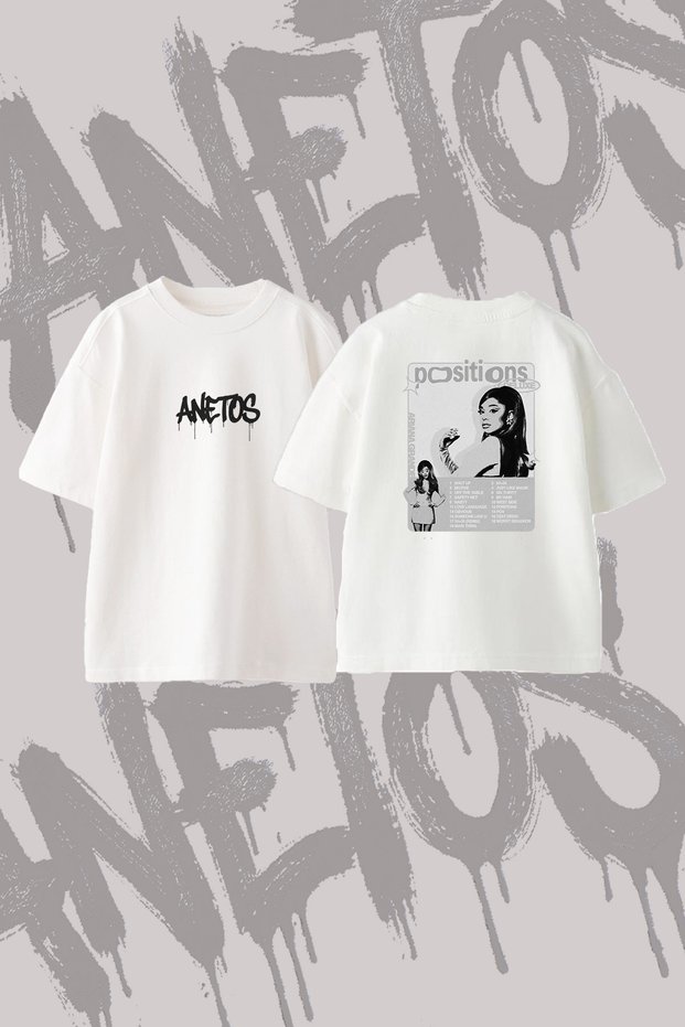 Ariana Grande Positions_12 Design Back Printed Cotton White Oversize T-Shirt
