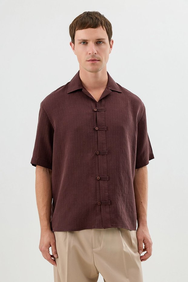 Burgundy Patterned Lyocell Men's Relax Fit Shirt