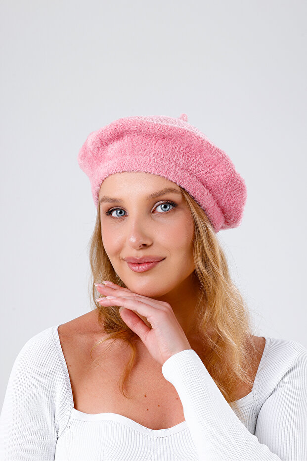 Women's Pink Wool Plush French Painter Beret Hat