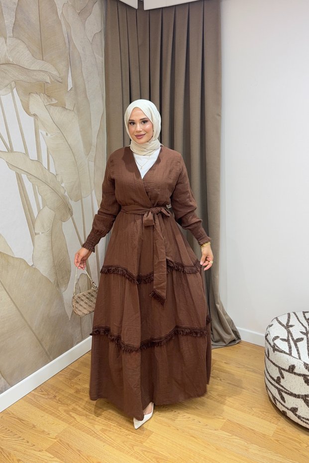 Molly Nelly Women's Tasseled Muslin Belted Dress