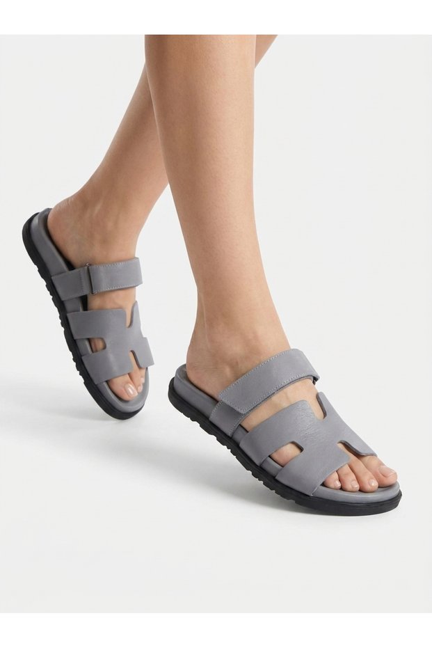 Women's Fx2010-Clt Genuine Leather Gray Velcro Adjustable Orthopedic Slippers