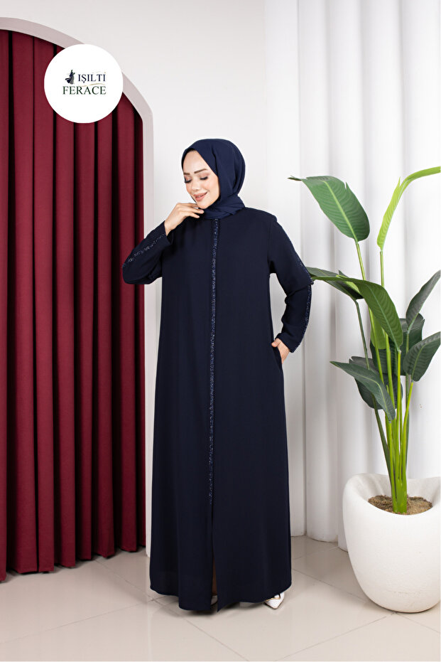 Melisa Ferace with Stone Detail on Sleeves and Body (Navy Blue)