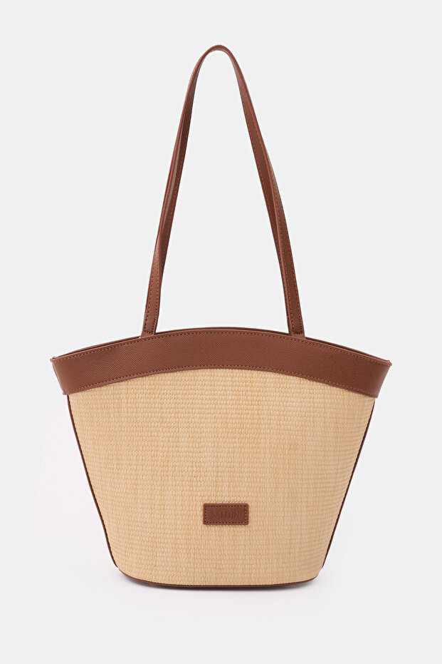 Bag Women's Tote Bag Shoulder Bag Straw Bag Summer Large Handbag Leather Celeste Tan