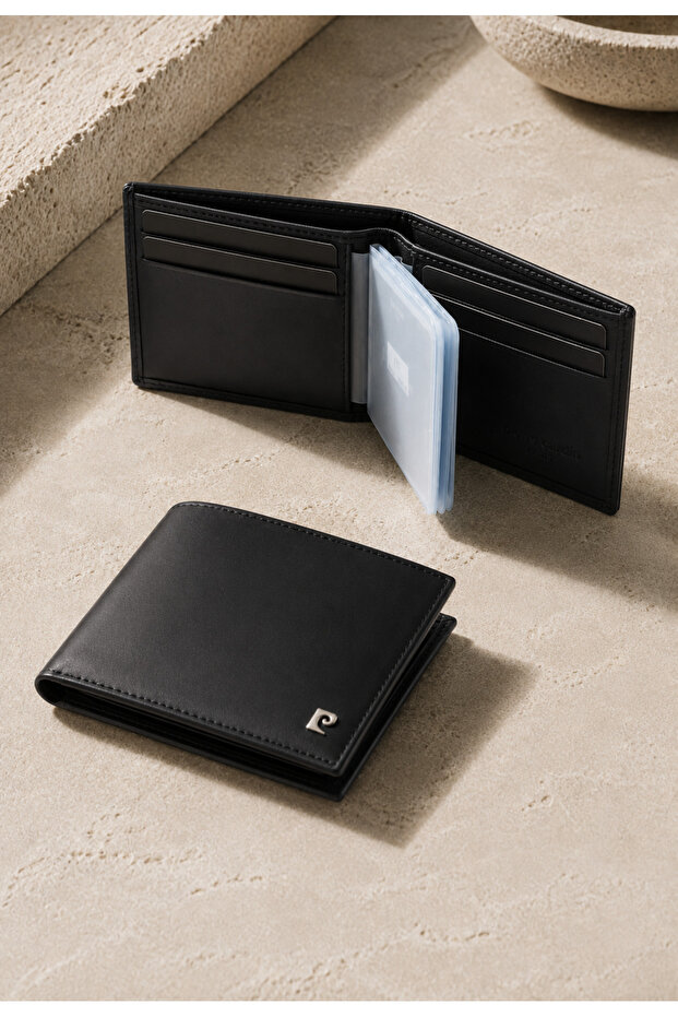 100% Genuine Leather Men's Black Wallet - Card Holder Id Wallet - Men's Leather Wallet Accessory Gift - Pc-075