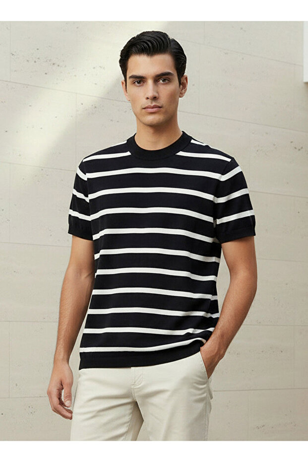STRIPE KNITTED CREW TEE